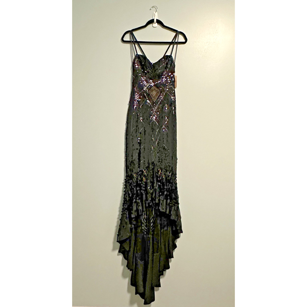 Mandalay 4 Dress Spaghetti Strap Sequin Sheer Hi Lo Cocktail‎ Black NWT VTG